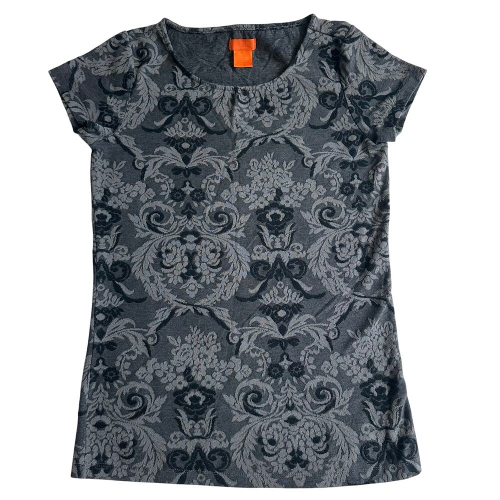 Joe Fresh Gray/Black Damask Textured, Velvet Print, Short Sleeve T-Shirt- S